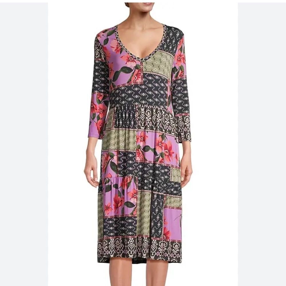 Johnny Was Zanda 3/4 sleeve Tiered Floral Dress